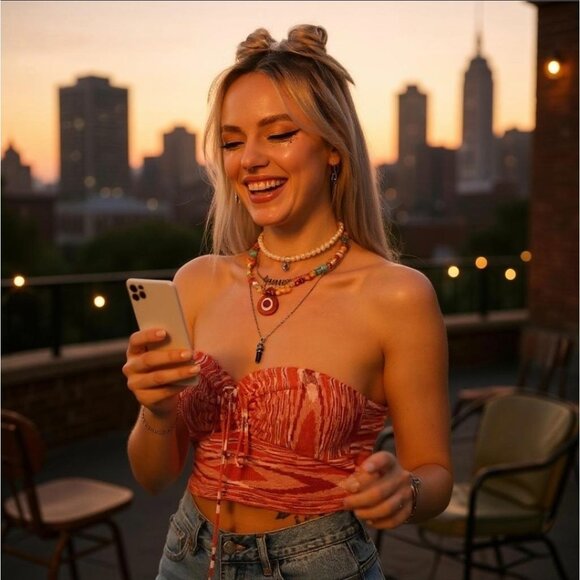 Cotton Candy Vibrant Orange Ruched Strapless Crop Top - Rooftop Radiance Edition - Picture 1 of 4